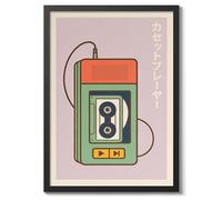Portable Cassette Player Poster, Retro Japanese Matchbox Artwork, Vintage Wall Art Print, A3 (Black Frame) - 45x32.8cm