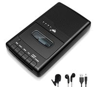Portable Cassette Player Tape Recorder,Retro Shoebox Tape Recorder Style with Stand-Alone Microphone & Built-in Speaker,Cassette Tape Player with Headphone Jack,Retractable Handle (Black)