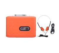 Portable Cassette Player Tape Recorder, USB C Cassette to MP3 Digital Converter with Built in Microphone, Headphone Jack and Fast Forward Rewind, Orange ABS Cassette Player for Mus