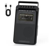 Portable Cassette Player With 3W Big Speaker Cassette Tape Recorder via Bluit-in Microphone,Cassette Tape Player with Retractable Handle，Supports External Microphone Input Power by 4 C Battery (Black)
