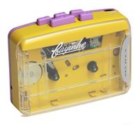 Portable Cassette Tape Player with Built-in FM Radio, USB Charging and Battery Operated, Transparent Housing with Headphones, Retro Music Device, Red (Purple)