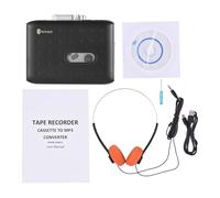 Portable Cassette to MP3 Player, Mini Tape Converter with Built - In Microphone, USB Powered, Black and Orange - Easy Tape Digitizing, Retro Headphones Included, Ideal for Music (Black)