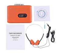 Portable Cassette to MP3 Player, Mini Tape Converter with Built - In Microphone, USB Powered, Black and Orange - Easy Tape Digitizing, Retro Headphones Included, Ideal for Music (Orange)
