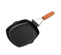 Portable Cast Iron Steak Grill Pan, Non Stick Grill Pan with Folding Wooden Handle Versatile Square Grill Skillet Indoor BBQ Grilling Pan(20cm)