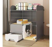Portable Cat Cage, Cat Crate, Cat Litter Box Integrated Cat Villa, Detachable Metal Wire Cat Kennels, Storage Space on the Top(75x39x85cm)