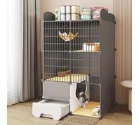 Portable Cat Cage, Cat Crate, Cat Litter Box Integrated Cat Villa, Detachable Metal Wire Cat Kennels, Storage Space on the Top(75x39x119cm)