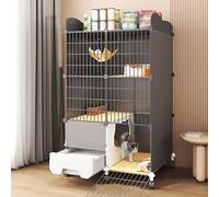Portable Cat Cage, Cat Crate, Cat Litter Box Integrated Cat Villa, Detachable Metal Wire Cat Kennels, Storage Space on the Top(75x39x125cm)
