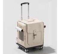 Portable Cat Cage, Small Pet Travel Backpack with Adjustable Telescopic Handle and Wheels for Car Travel, Road Trip, Walking (Beige)