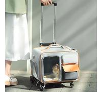 Portable Cat Carrier with Wheels, Telescopic Handle, Removable Transport Box for Pets, Lightweight Travel Bag for Cats up to 20 lbs (Color: A)