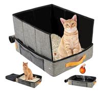 Portable Cat Litter Box - Foldable Cat Litter Box with Lid | Poop Tray Hard Bottom Pet Carrier with Zipper for Travel Housebreaking Toy Corner Outdoor Camping Airplane Car Hotel Treats