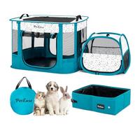 Portable Cat Playpen with Litter Box, Cat Enclosure for Camping, Cat Recovery Playpen After Surgery, Foldable Indoor Outdoor Pet Tent for Cats Rabbits Puppies (Peacock Blue)