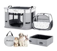 Portable Cat Playpen with Litter Box, Cat Enclosure for Camping, Cat Recovery Playpen After Surgery, Foldable Indoor Outdoor Pet Tent for Cats Rabbits Puppies (Light Gray)