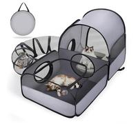 Portable Cat Playpen with Surround Tunnel, 2-Linked-Enclosed Areas, Ideal Cat Tent Outdoor or Cat Playpen for Indoor Cats Enclosed.Breathable Mesh Design for Indoor & Outdoor Use(Grey)