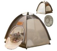 Portable Cat Tent for Indoor Outdoor, Waterproof Pop Up Cat House with Locking Zipper Mesh Door, Collapsible Travel Pet Bed Kennel for Cats Small Dogs Bunnies (Gray + Cotton Mat,L)
