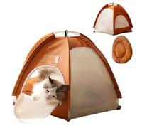 Portable Cat Tent for Indoor Outdoor, Waterproof Pop Up Cat House with Locking Zipper Mesh Door, Collapsible Travel Pet Bed Kennel for Cats Small Dogs Bunnies (Orange + Cotton Mat,L)