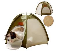 Portable Cat Tent for Indoor Outdoor, Waterproof Pop Up Cat House with Locking Zipper Mesh Door, Collapsible Travel Pet Bed Kennel for Cats Small Dogs Bunnies (Green + Cooling Mat,XL)