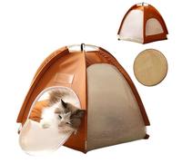 Portable Cat Tent for Indoor Outdoor, Waterproof Pop Up Cat House with Locking Zipper Mesh Door, Collapsible Travel Pet Bed Kennel for Cats Small Dogs Bunnies (Orange + Cooling Mat,L)