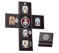 Portable Catholic Altar, Hand Folding Catholic Pocket Altar, Portable Devotional with Sacred Images and Religious Medals for Retreats, Travel and First Communion