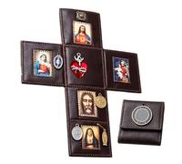 Portable Catholic Altar, Hand Folding Catholic Pocket Altar, Portable Devotional with Sacred Images and Religious Medals for Retreats, Travel and First Communion
