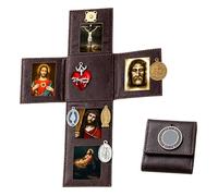 Portable Catholic Altar, Hand Folding Catholic Pocket Altar, Portable Devotional with Sacred Images and Religious Medals for Retreats, Travel and First Communion