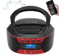 Portable CD Cassette Player Boombox with Bluetooth, FM Radio, USB Playback, Headphone Jack, Aux Input, AC Power, Great for Home Stereo or Battery Use