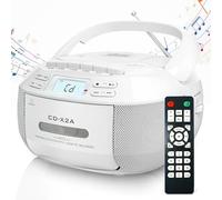 Portable CD Cassette Player with Bluetooth, AM/FM Radio, Remote Control, Dual Speakers for Home Entertainment