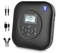 Portable CD Player Bluetooth with Speakers, Rechargeable 1800mAh CD Player Portable with Shock Protection/Anti-Skip Protection, Headphones and AUX Cable, for Car, Home & Travel