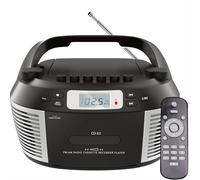 Portable CD Player Boombox with Bluetooth, Cassette Player, Remote Control, USB Playback, AM/FM Radio, AC/Battery Powered, Earphone Jack