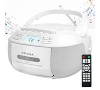 Portable CD Player & Cassette Player Combo with FM Radio, USB/AUX Playback, Stereo Sound, Remote Control & Tape Recording, AC/DC Powered