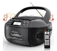 Portable CD Player, Cassette Player Combo with Tape/CD/MP3/USB/FM/Blutooth Playback, CD Player Boombox with LED Display & Remote Control, AC/DC Powered for Family Gathering black