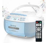 Portable CD Player, Desktop Player and Cassette Combo with FM Radio, USB/AUX Playback, Stereo Sound, Remote Control, Tape Recording, AC/DC Powered，