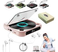 Portable CD Player, Home CD Player, Built-in Hi-Fi Speaker, Support USB/Bluetooth and Loop Play Mode, Wall-mountable Remote Control, Suitable for Home, Office and Travel