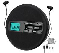 Portable CD Player Rechargeable Portable with Dual Speakers and Anti-skid, CD, Dual Bluetooth, FM Transmission, USB, AUX, LCD Display, Backlit Button, Repeat