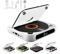 Portable CD Player with Bluetooth 5.3, Rechargeable CD Players with Speaker,Compact CD Player for Home Car Study Travel, LCD Screen Display, Timer, Repeat Modes,Headphones, Supports CD/AUX/USB (White)