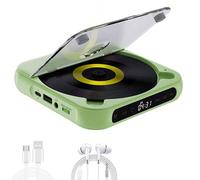 Portable CD Player with Bluetooth 5.3, Rechargeable CD Players with Speaker,Compact CD Player for Home Car Study Travel, LCD Screen Display, Timer, Repeat Modes,Headphones (green)