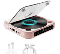 Portable CD Player with Bluetooth 5.3, Rechargeable CD Players with Speaker,Compact CD Player for Home Car Study Travel, LCD Screen Display, Repeat Modes,Headphones, Supports CD/AUX/USB (Pink,1PC)