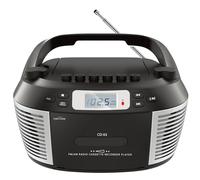 Portable CD Player with Bluetooth, AM/FM Radio, and Remote Control - Compact Cassette Boombox with USB Playback and Earphone Jack - AC/Battery Powered