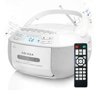 Portable CD Player with Bluetooth, FM Radio, Remote Control, USB/AUX Playback, Cassette Tape Player, Boombox with Speakers, Retro Design, AC/DC Powered