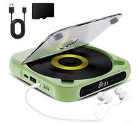 Portable CD Player with -Fi Sound and Rechargeable Battery, Compact Lightweight Design for Home, Travel and In-Car Use, Supports Wired and Wireless Playback, White/Black/Pink/Green Options(green)