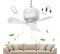 Portable Ceiling Fan with Hook - USB or Rechargeable Multipurpose Hanging Fan for Camping Gazebo Canopy Tent Patio Bedroom RV Garage & Workshop | 8000mAh Battery Powered Ceiling Air Circulator