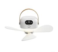 Portable Ceiling Fan with Remote, USB Rechargeable Tent Fan for Camping, 3-Speed Quiet Bed Fan with Night Light, White(Socket type)