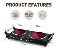 Portable Ceramic Dual Hot Plate with Handle Black 2.5Kg, 2100W Cusimax Black One Size