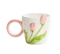 Portable Ceramic Mug Relief Creative Coffee Mug with Handle Office Tea Cup for Women Men Morning Cup Reusable Home 500ml/16.9oz Beautiful, Yellow (Blue)