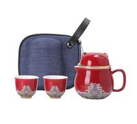 Portable Ceramic Tea Cup Set, Lucky Cat Teapot Set, Tea Strainer Travel, Shockproof Porcelain Tea Cups with Tea Strainer, Perfect for Travel and Home Tea Lovers
