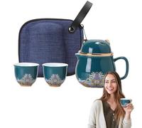 Portable Ceramic Tea Cup Set, Lucky Cat Teapot Set, Tea Strainer Travel, Shockproof Porcelain Tea Cups with Tea Strainer, Perfect for Travel and Home Tea Lovers