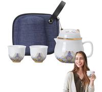 Portable Ceramic Tea Cup Set | Teapot Set Ceramic Lucky Cat Portable Tea Cup Set | Shockproof Tea Set Porcelain Tea Cups with Tea Strainer for Travel & Home