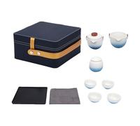 Portable Ceramic Tea Set with Leather Storage Bag, Complete Teapot Fair Cup Teacups Tray Canister Travel Gift Set for Car Outdoor Camping Picnic