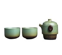Portable Ceramic Tea Set with Teapot and Cups, Chinese Kung Fu Style Travel Office Teaware Kit(Light Green)