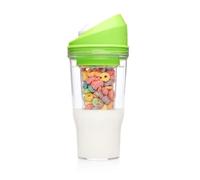 Portable Cereal & Milk Cup for Breakfast On the Go - Reusable Cereal Container with Separate Compartments, Splash-Proof Lid, Clear Plastic Travel Cup for Dry Food & Milk (Green)