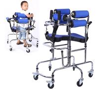 Portable Cerebral Palsy Disabledrendisabled, 6 Wheel Anti Tilt Foldable Belt Seat, Rehabilitation Standing with Stainless Steel Frame,S Walking Aid, Adjustable Height Width